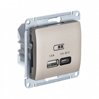 Glossa USB РОЗЕТКА А + тип-С 45Вт высокоскоростная зарядка QC, PD, механизм, ТИТАН, GSL000429, Systeme Electric Glossa USB РОЗЕТКА А + тип-С 45Вт высокоскоростная зарядка QC, PD, механизм, ТИТАН, GSL000429, Systeme Electric