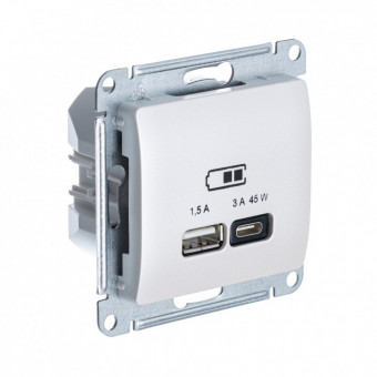 Glossa USB РОЗЕТКА А + тип-С 45Вт высокоскоростная зарядка QC, PD, механизм, ПЕРЛАМУТР, GSL000629, Systeme Electric Glossa USB РОЗЕТКА А + тип-С 45Вт высокоскоростная зарядка QC, PD, механизм, ПЕРЛАМУТР, GSL000629, Systeme Electric
